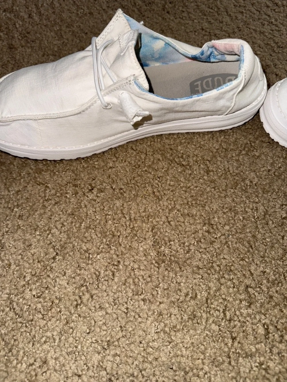 Hey Dude Women’s White Slip-On Sneakers with Blue Inner Pattern - Picture 9 of 13
